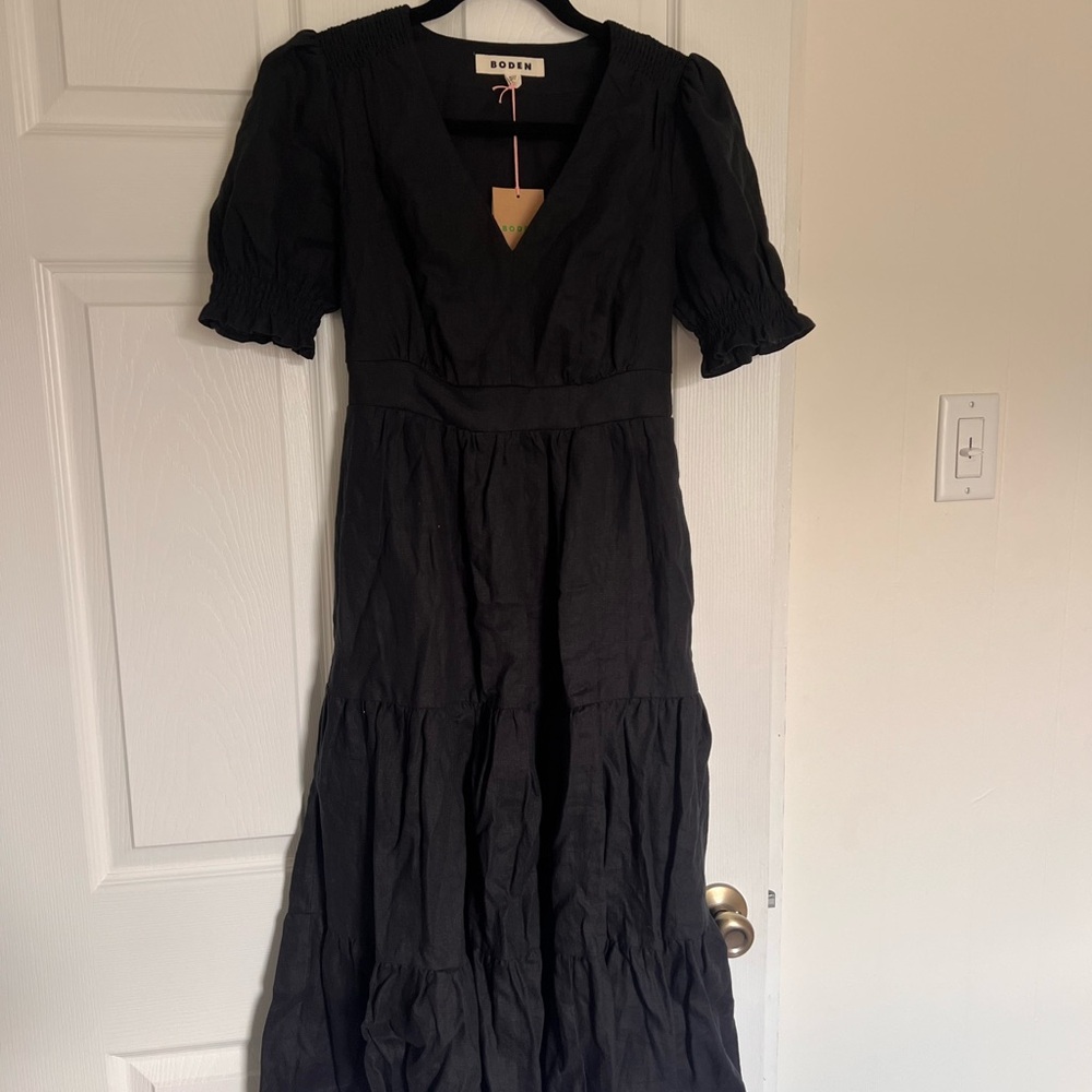 Anna Linen Tiered Midi Dress